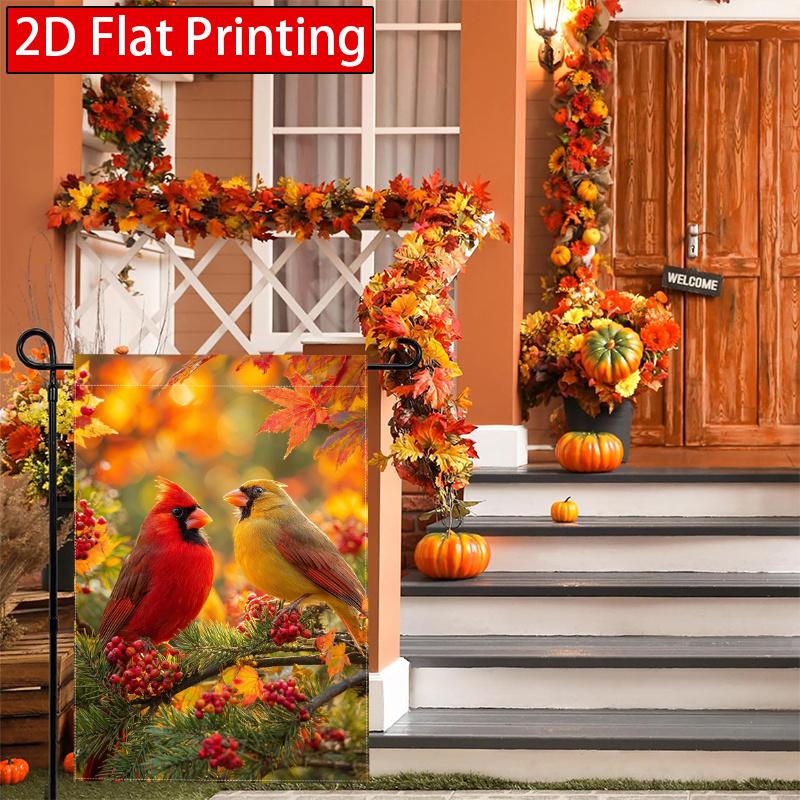 2D Flat - 2D Flat Autumn Cardinals Welcome Harvest Thanksgiving Garden Flag (1)- Outdoor Garden Flag Double-Sided Home Decoration Courtyard Decoration