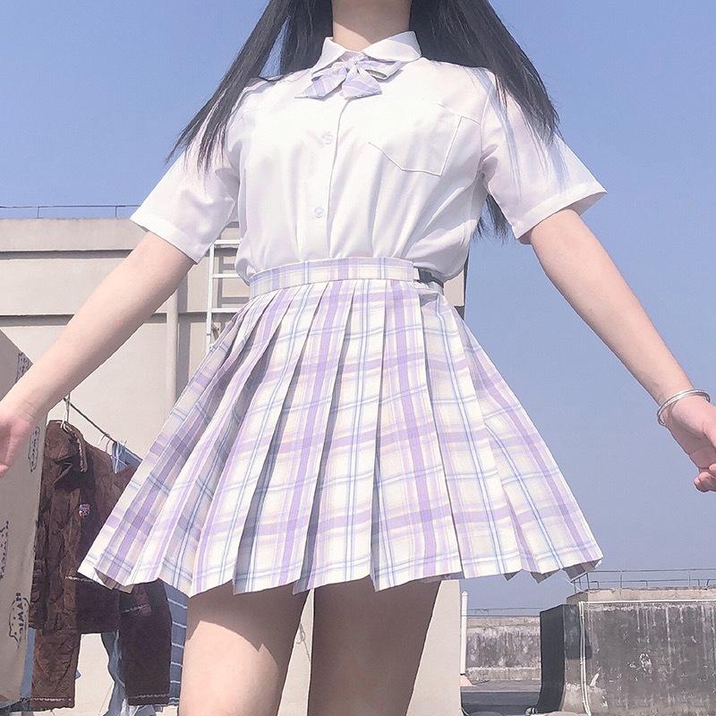 3 шт., женская униформа в стиле аниме, комплект плиссированных юбок, летняя рубашка JK, топы с короткими рукавами, мини-костюм с клетчатой юбкой