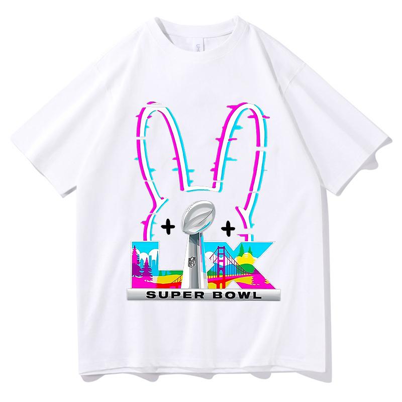 Bad Bunny Super Bowl Graphic Tshirt Cotton Short Sleeve Loose Male Tshirts Streetwear Unisex Hip Hop Fashion Summer Men Shirts