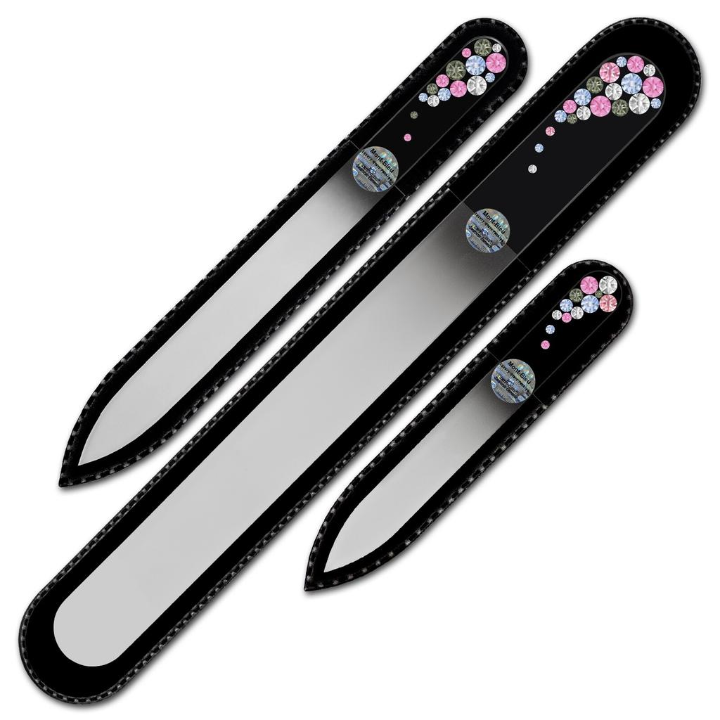 Набор из 3 чешских пилочек для ногтей из черного стекла с кристаллами BB-BMS