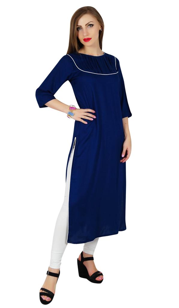 Bimba Женская синяя хлопковая курта-курти повседневная летняя туника с рукавами 3-4