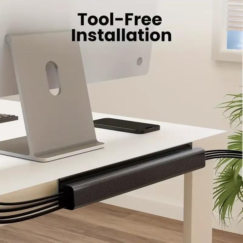 40cm Cable Management Under Desk J Channel Raceway with Double-Sided Adhesive Cord Organizer Tray for Desk No Drill Cable Hider