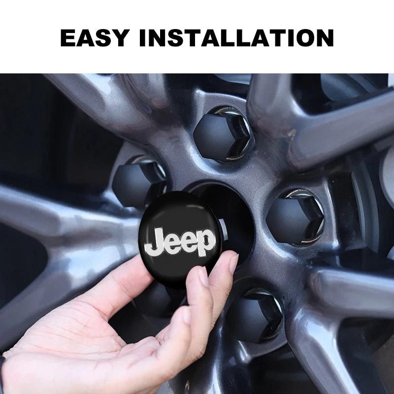 4Pcs Car Badge Hubcaps Hub Stickers Wheel Dust-proof Cover for Jeep Gladiator Grand Cherokee Compass Accessory Renegade Wrangler