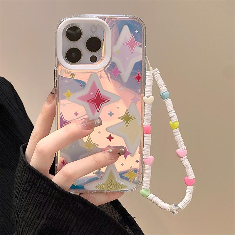 Zhitai Niche iPhone Case: Three-in-One Acrylic for Apple iPhone 12/13 with Glare Film and Chain, Compatible with iPhone 14/15 Pro.