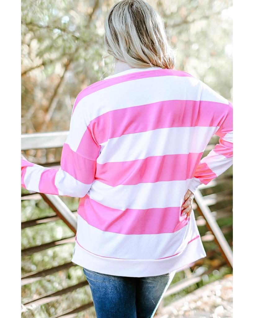 Azura Exchange Pink Striped Side Slit Plus Size Sweatshirt