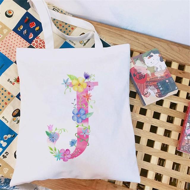 Женская холщовая сумка-шоппер Классический принт 26 букв английского алфавита Белая студенческая сумка-тоут Сумка-шоппер на плечо женская Сумка-тоут Харадзюку