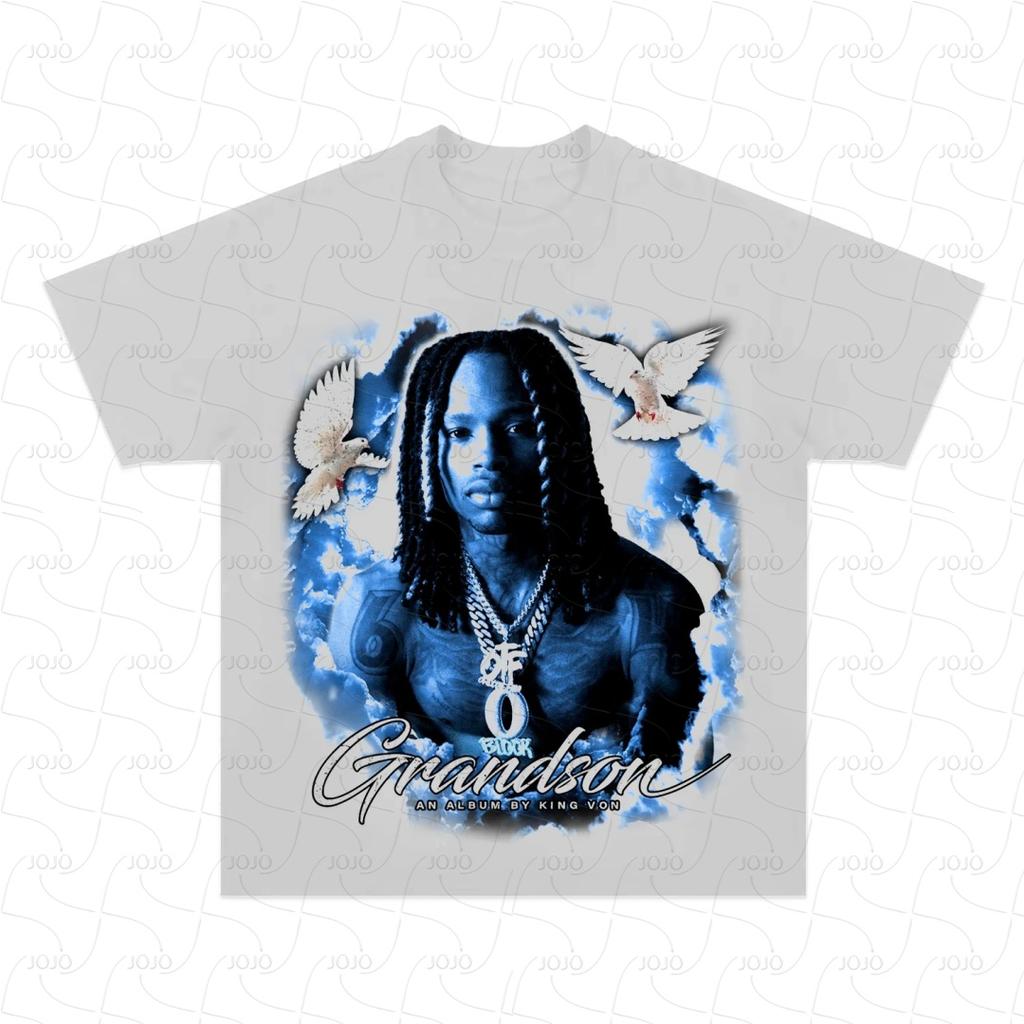 Rapper KING VON Retro Graphic T Shirt Men's Hip Hop Clothing T-Shirts Y2k Unisex Fashion Oversized Ghetto Gangster Top