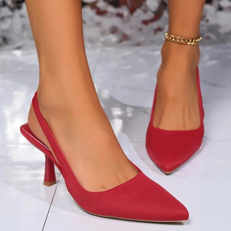 Модные босоножки на высоком каблуке, летняя новая коллекция 2024 года, однотонные универсальные повседневные женские босоножки с острым носком и ремешком Zapatos De Mujer