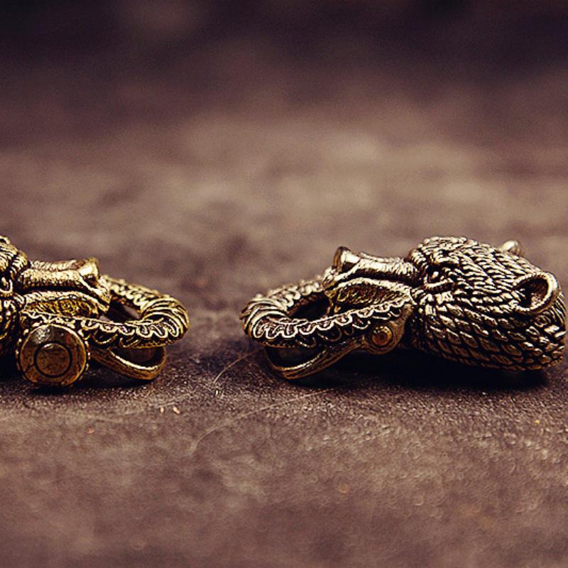 Brass Domineering Bear Buckle Car Keychain Creative Retro Chinese Style Male Trend Motorcycle Personality Keychain Circle