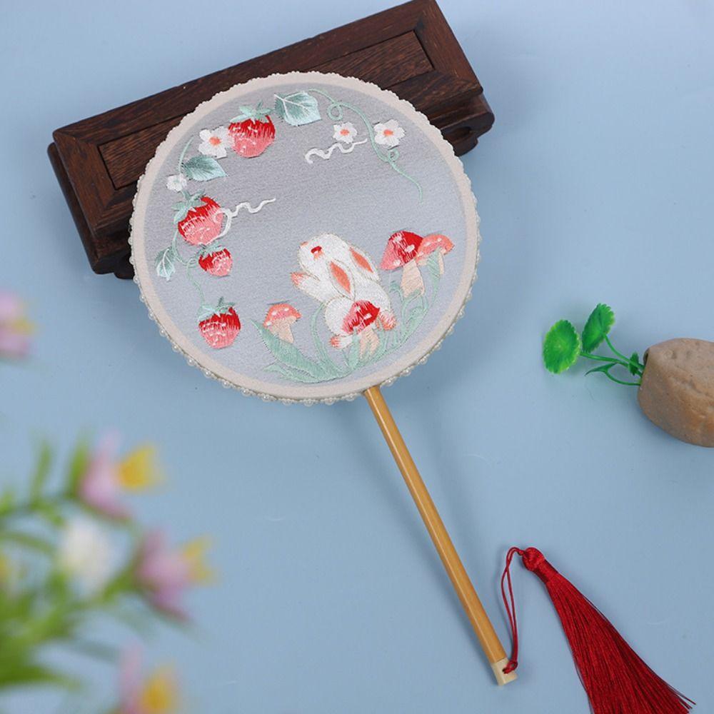 Классический круглый веер в китайском стиле, винтажный вышитый шелковый веер, двусторонний с кисточкой, ручной веер для женщин