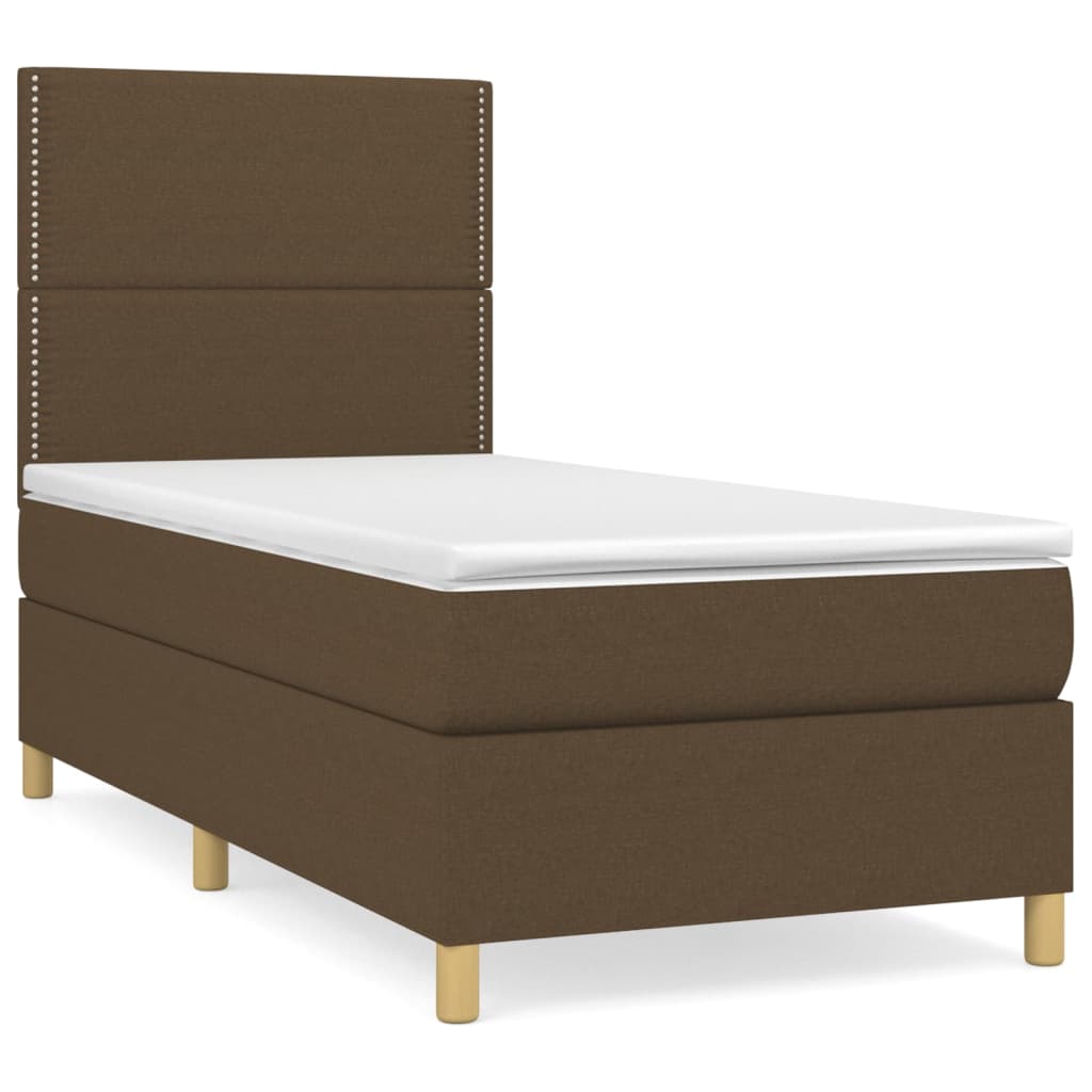 Box Spring Bed with Mattress Dark Brown 90 x 190 cm Fabric