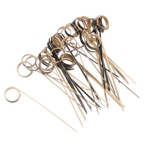 uxcell Cocktail Toothpicks, Bamboo Loop Rings, Long Fruit Sticks for Decorating Cocktails, Recommended for Drinks, Appetizers, and Fruit, Black, 120mm