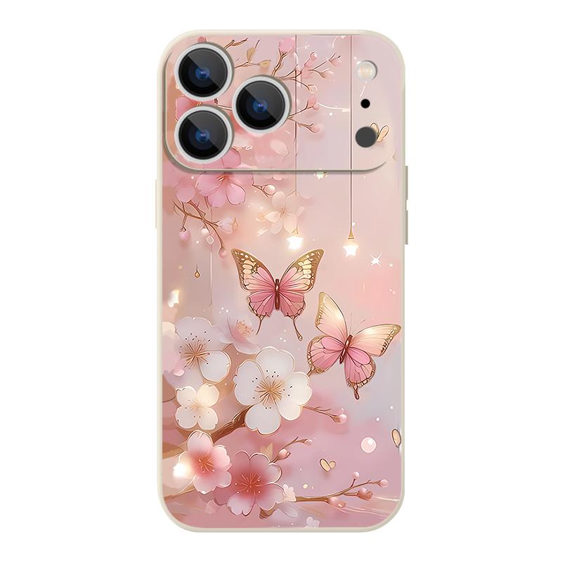 For iPhone 17 Pro Max Case Dream Butterfly Floral Pattern Soft Silicone Lanyard Cover For iPhone 16 Pro Max Cover iPhone 15 14 13 12 11 16E