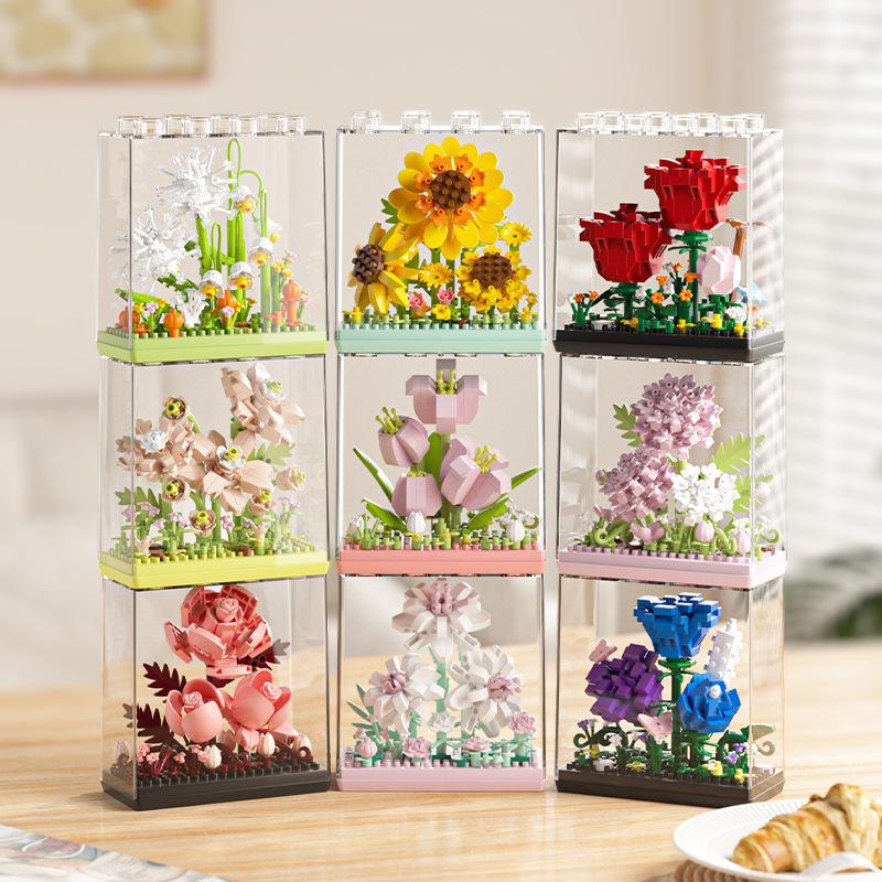 Bouquet Sunflower Potted Plant Micro Building Eternal Flower Model Diy Home Desk Decoration Brick Toys Gift