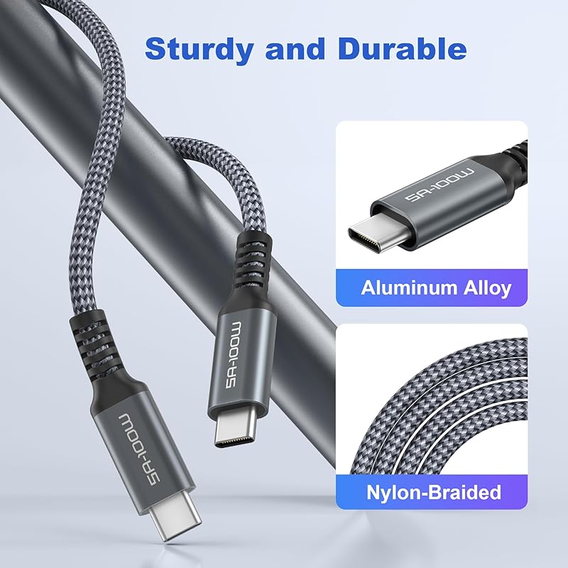 Basesailor USB Type C To Type 100W Cable 2M and Adapter, PD Charging Cord Fast Charging Cable, iPhone 16 15 Max, MacBook, iPad Pro 10, Air 4, 5, Mini