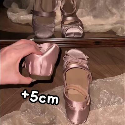 Версия из овчины~ Невидимая внутренняя прибавка высоты 5 см Французские туфли Мэри Джейн 2025 новая модель с маленьким бантиком туфли-лодочки