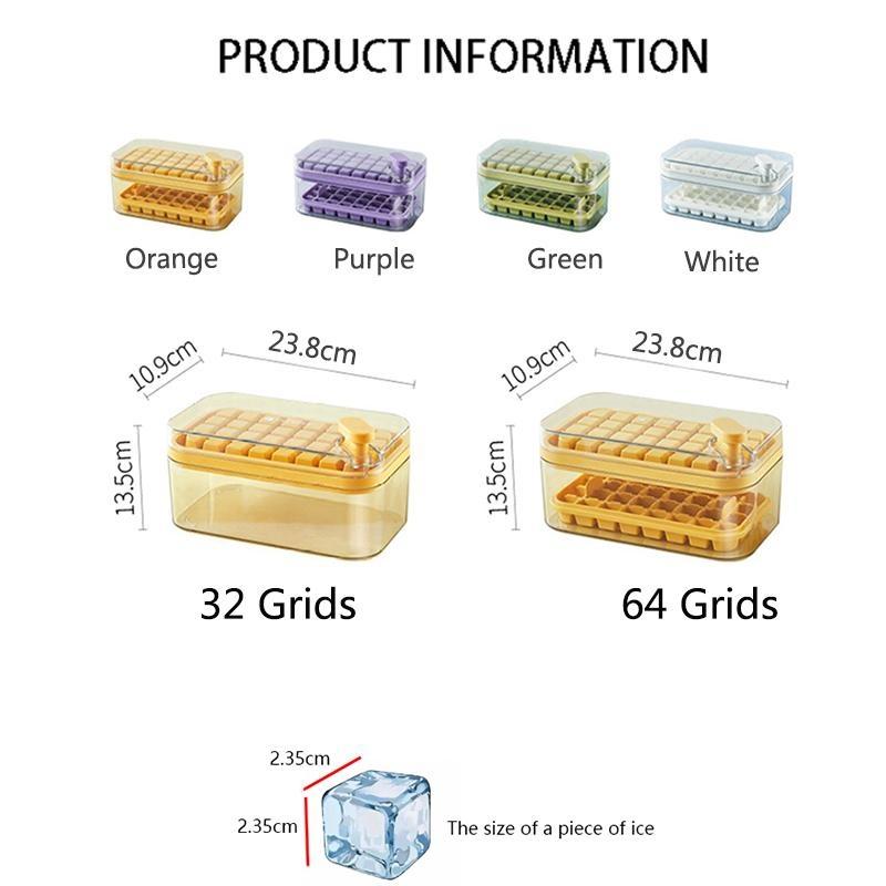 1 шт., пресс-форма для льда с одной кнопкой, коробка для формования льда 32/64 сетки, пластиковая форма для изготовления кубиков льда, форма для лотка для льда с коробкой для хранения с кухонным барным инструментом для прохладительных напитков