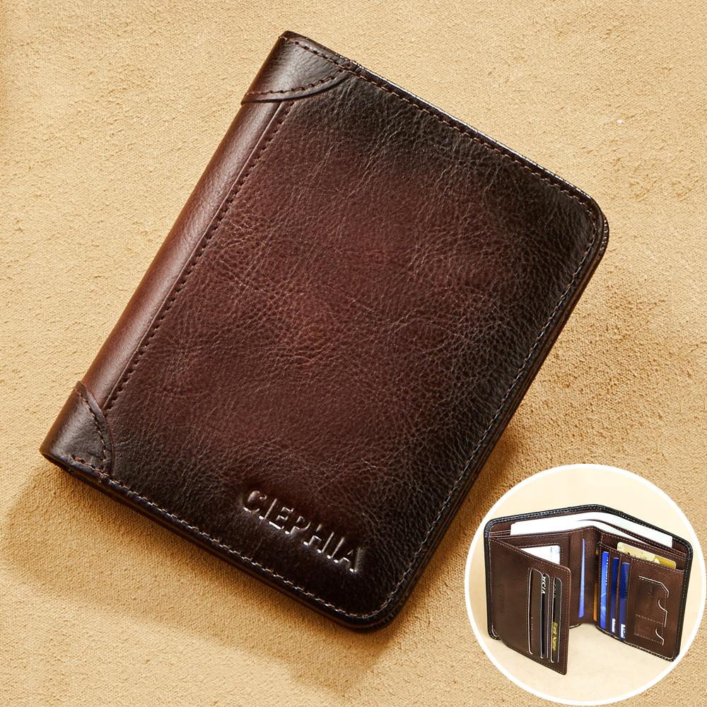 Genuine Leather Rfid Wallets for Men Vintage Thin Short Multi Function ID Credit Card Holder Money Bag with 2 ID Windows Gift for Him