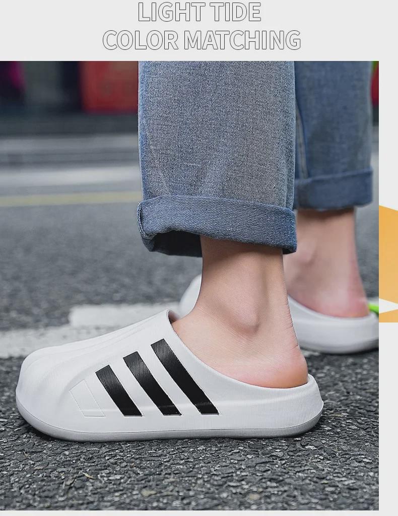 Unisex Black and White Slip-On Shell Toe Slippers with Thick and Light Soles - Campus Trend All-Match.