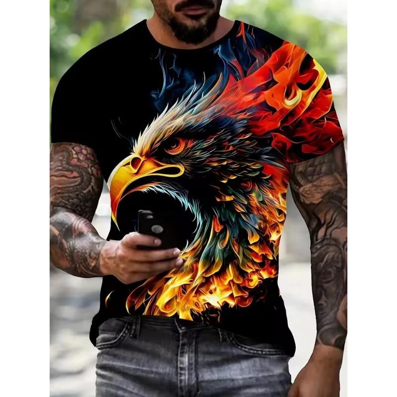 Cool Eagle Pattern T Shirt for Men Clothing 3D Print Flame Eagle Summer Streetwear Trendy Short Sleeve Men Y2k T-Shirts Tops