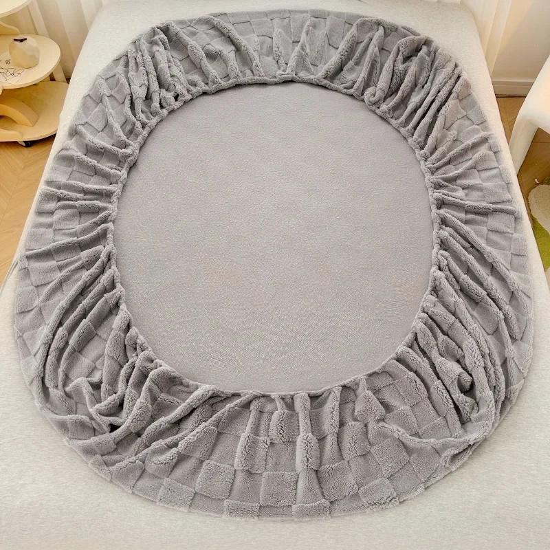 Утолщенная плюшевая простыня, зимний теплый чехол для матраса, пушистая плюшевая простыня, покрывало, клетчатый узор, бархатные простыни