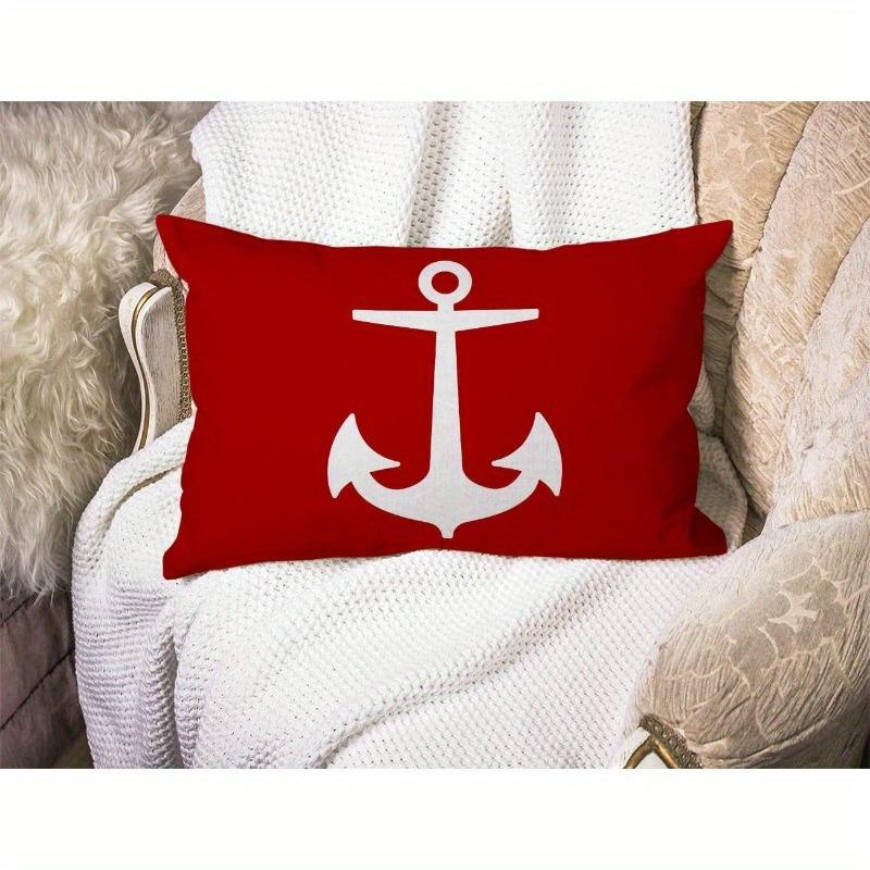"Яркая Красная Наволочка с Якорем, Морской Стиль - Стильный Декор для Любителей Побережья, Идеальный Подарок для Морских Энтузиастов"