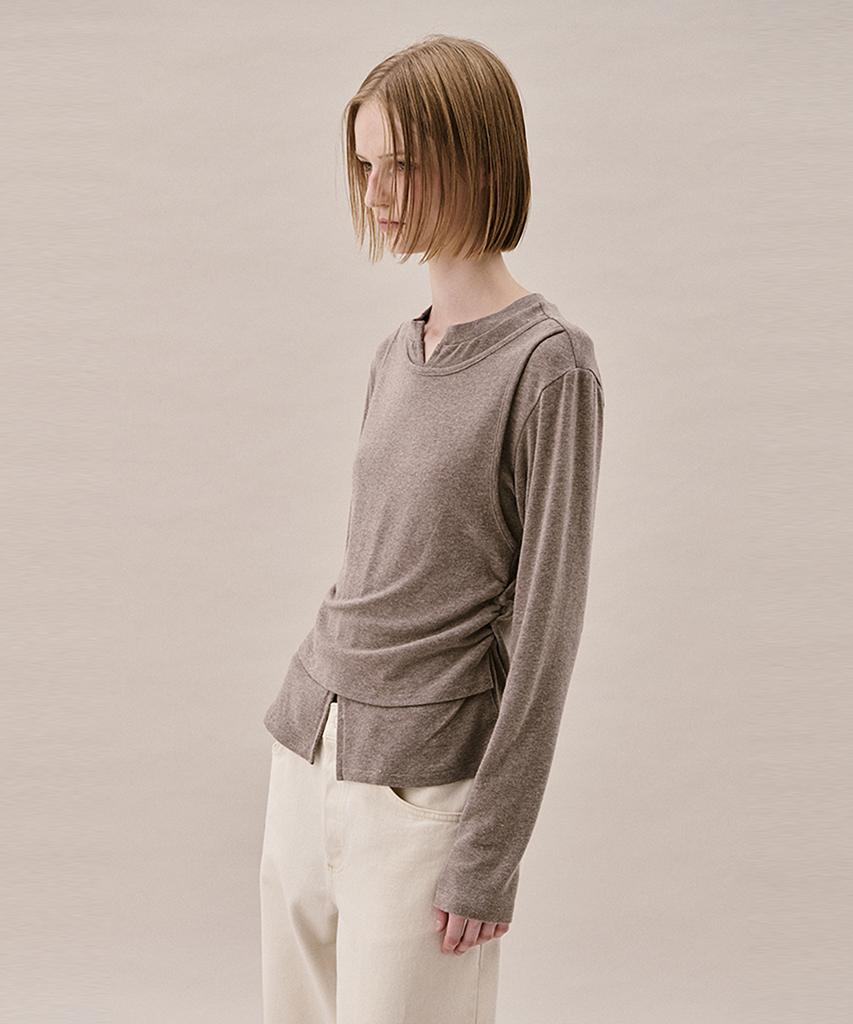 AHWE Layered Jersey Top_Light Brown Melange