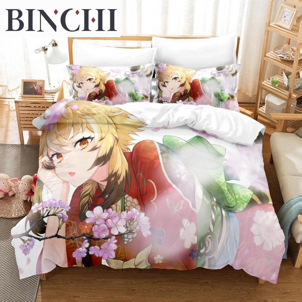 3D-принт аниме Genshin Impact Lumine пододеяльник мультфильм девочка постельное белье комплект двуспальная кровать комплект для настройки домашний текстиль