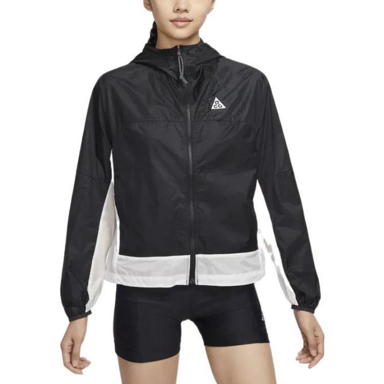 Nike Acg Cinder Cone Spliced Design с принтом логотипа бренда, куртка с капюшоном, женская верхняя одежда, черный, белый цвет DB1151-045