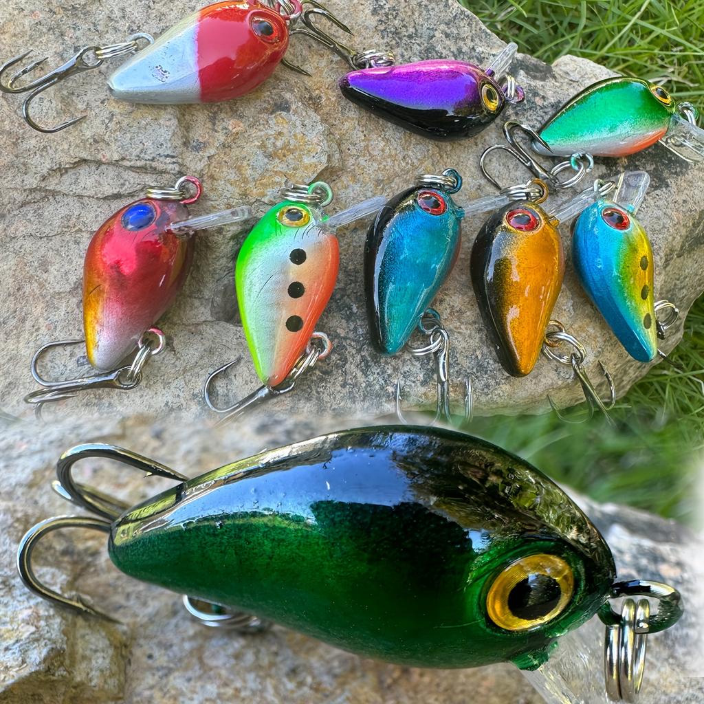Рыболовные приманки Crankbait, жесткие приманки для окуня, поверхностные приманки для панфиша/краппи, крючки, искусственные приманки, 8 предметов, мини-рыболовные снасти