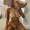 Women's Swimsuit Sexy Print Bikini Set Cutout Halter Swimwear Side Tie