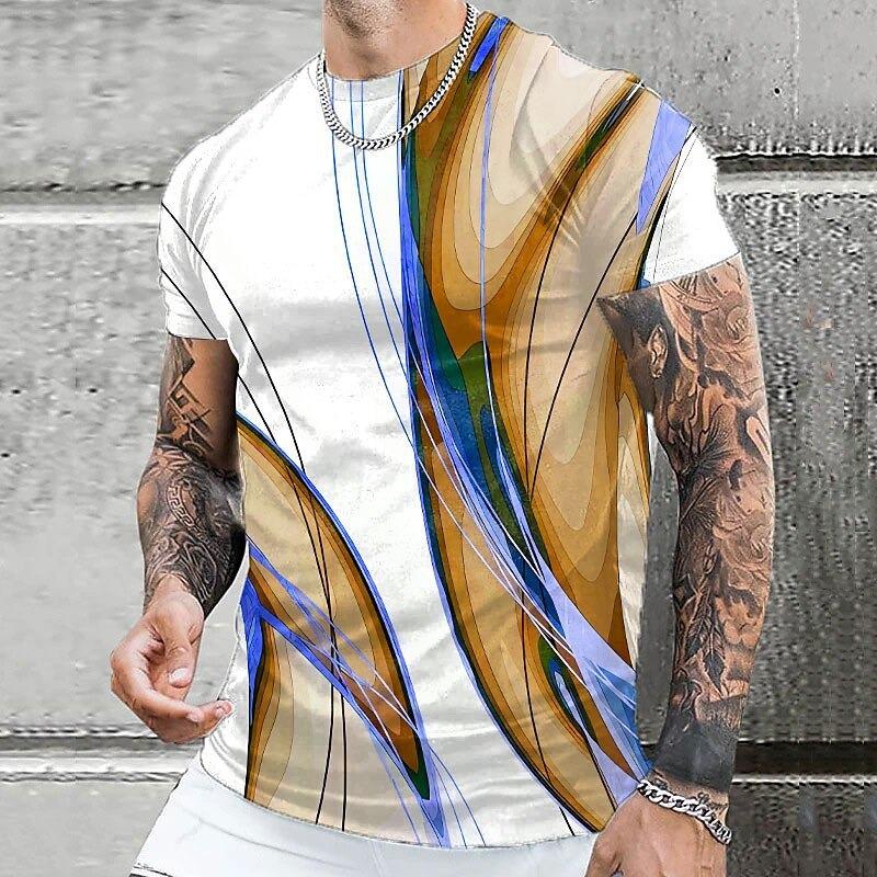 3D Принт Текущие Золотые Линии Футболки Мужские Короткий Рукав Большой Размер Круглый Вырез Новинка Футболки Уличная Одежда Мужская Винтажная Футболка