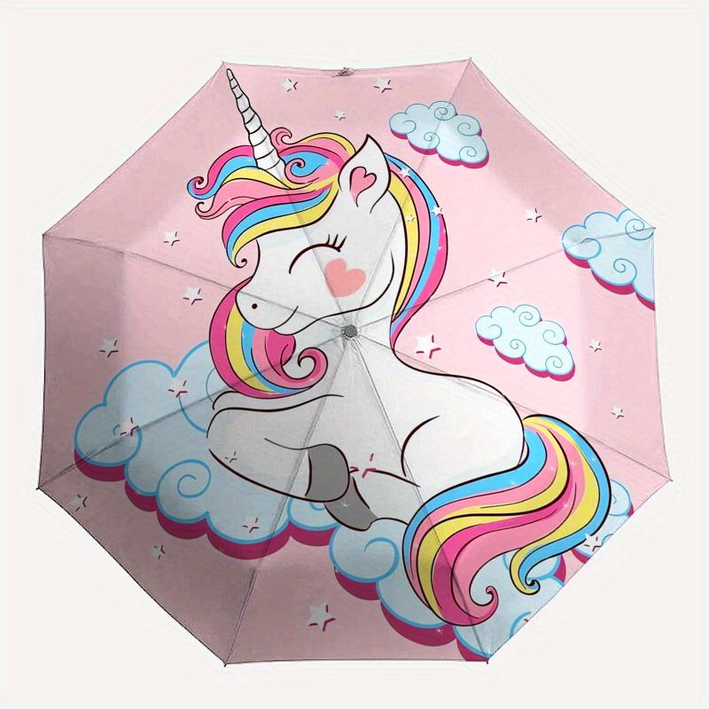 Unicorn, Rainbow Automatic Folding Umbrella 8 Ribs, Durable Iron Frame, Bright Color Pattern Compact Travel Umbrella, Suitable for Outdoor,