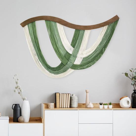 Богемный настенный гобелен ручной работы, градиент от зеленого к белому, тканый хлопок