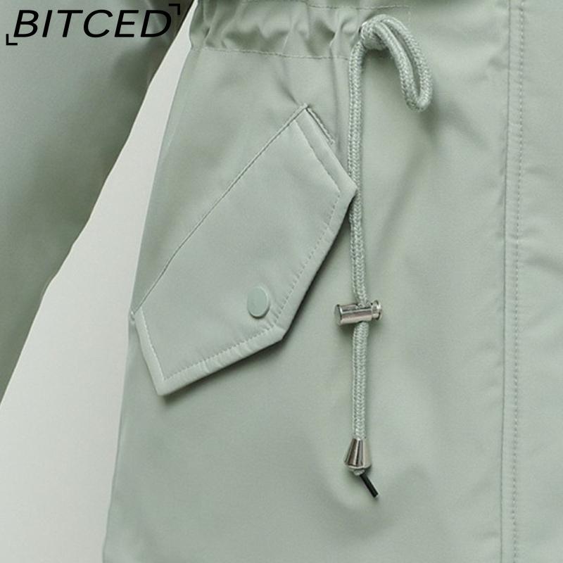 BITCED Women's Winter Mid-Length Cotton Coat with Fleece Lining, Large Fur Collar, Plus Size, Short Waist-Defining Jacket