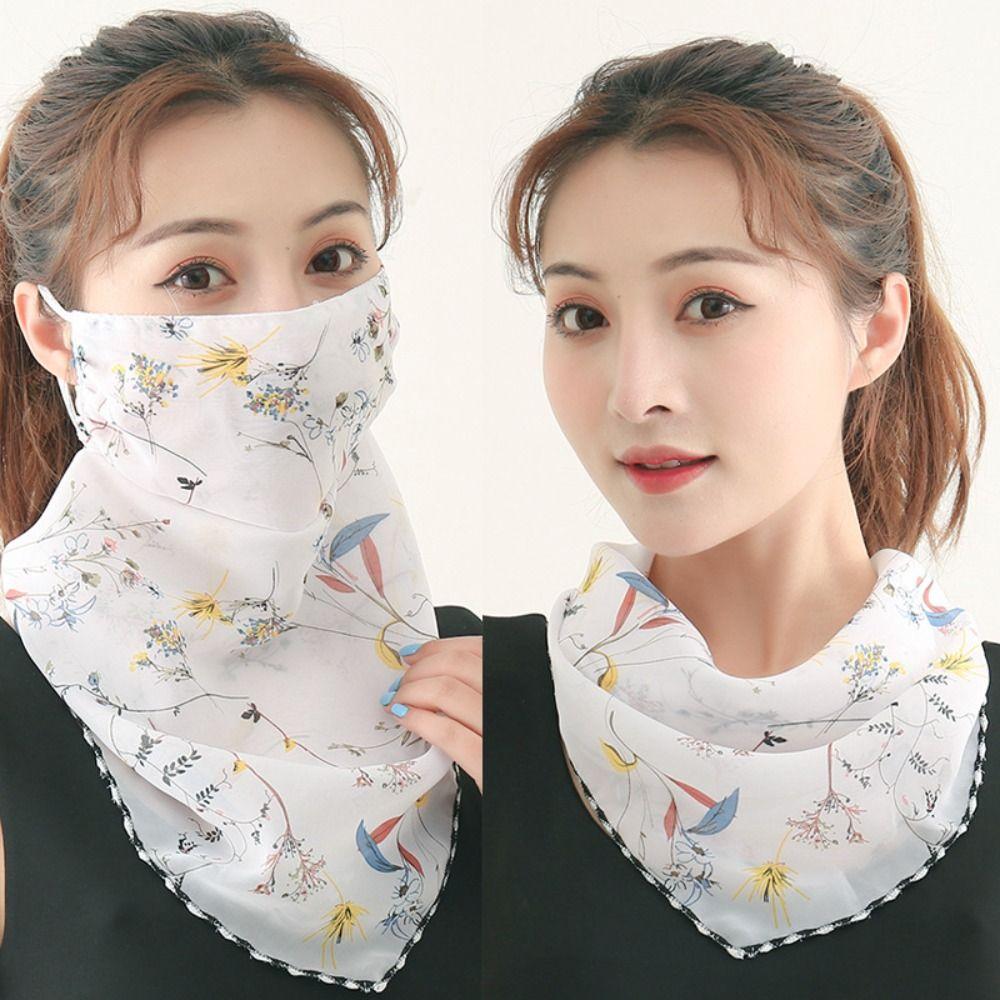 Thin Sleeves Sunscreen Face Mask Chiffon Half Face Cover Scarf Mask Sleeves Set Women's