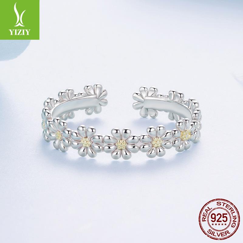 Fresh Little Daisy Open Ring Women'S Simple And Versatile S925 Sterling Silver Platinum Plated Flower Ring