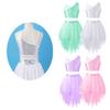 Two Piece Kids Girls Sequins Ballet Dance Sets Jazz Ballroom Lyrical Dance Performance Costumes Crop Top with Tulle Skirts