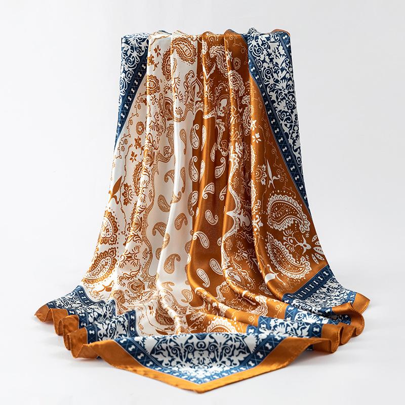 Большой квадратный шарф из искусственного шелка 90 см. Шелковый шарф женский. Новинка 2024 года. Весенние и осенние модели зарубежной модной рубашки. Большой квадратный шарф. Материнский шарф.