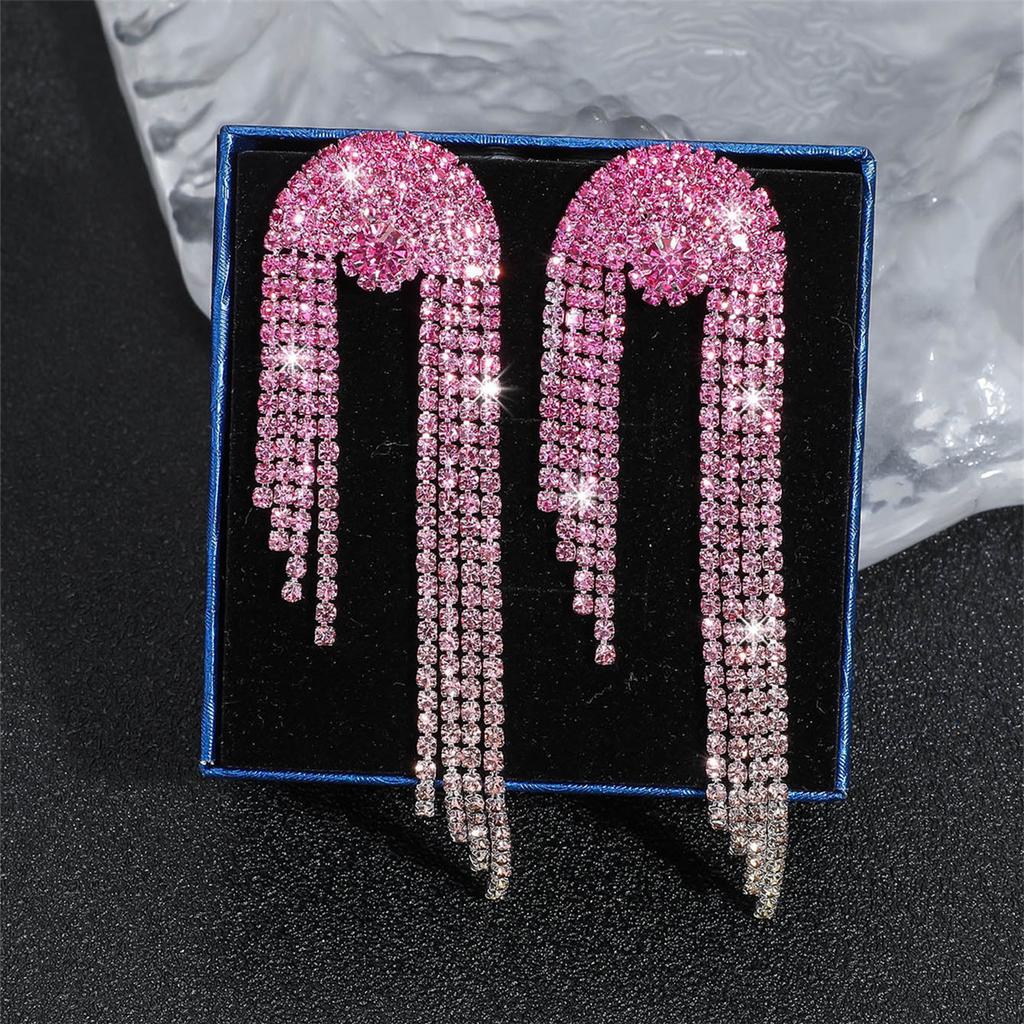 Luxury Super Flash Gradual Change of Color Full Diamond Tassel Earrings