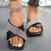 2024 Summer Large Size Shoes for Women Luxury Rhinestone Black Women Slippers 2024 Shiny Sandals Party Roman Shoe Zapatos De Mujer