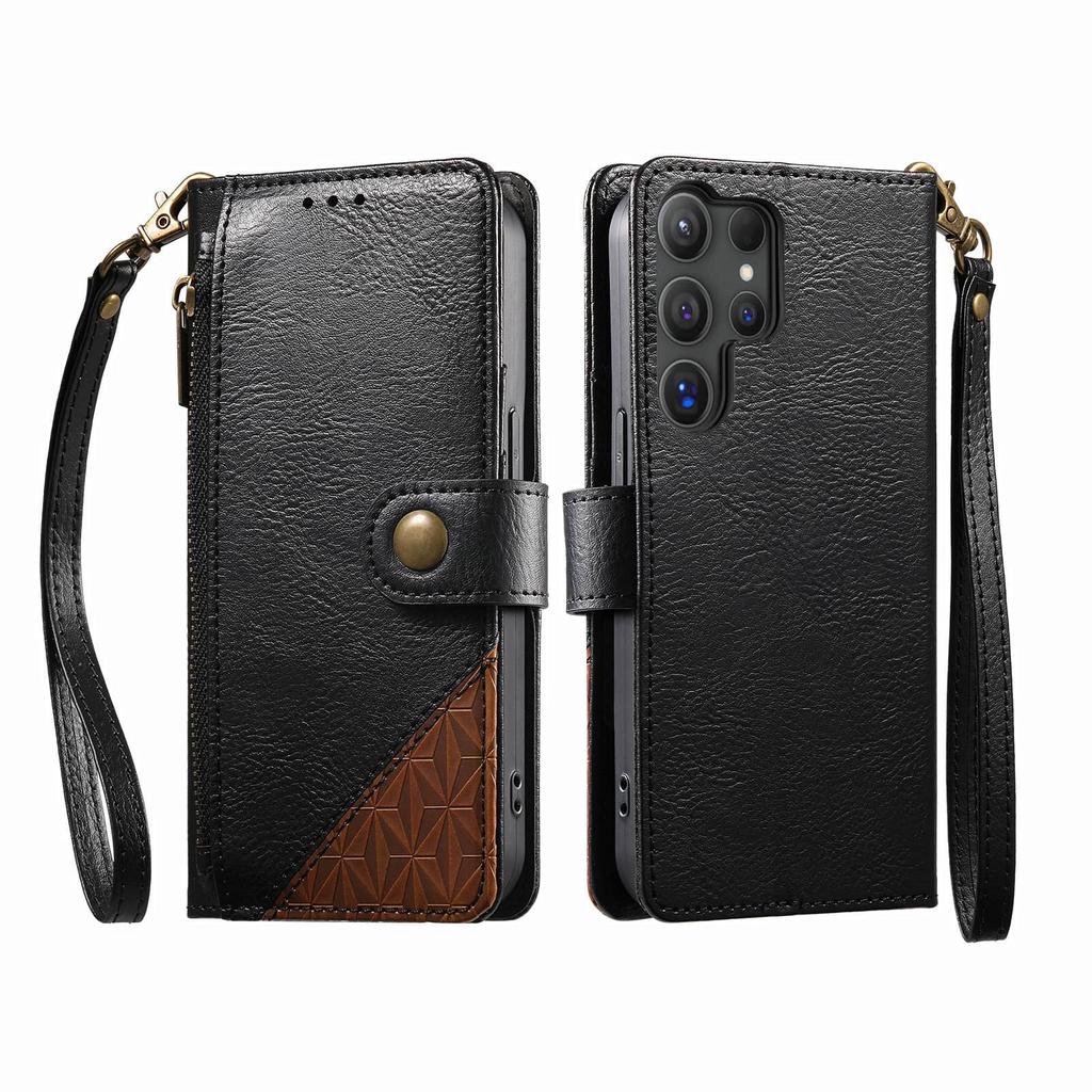 Кошелек-чехол для Samsung Galaxy S26/S25 Edge/S24/S23/S22 Ultra, с блокировкой RFID, 3 слота для карт, противоударная крышка с ремешком на запястье
