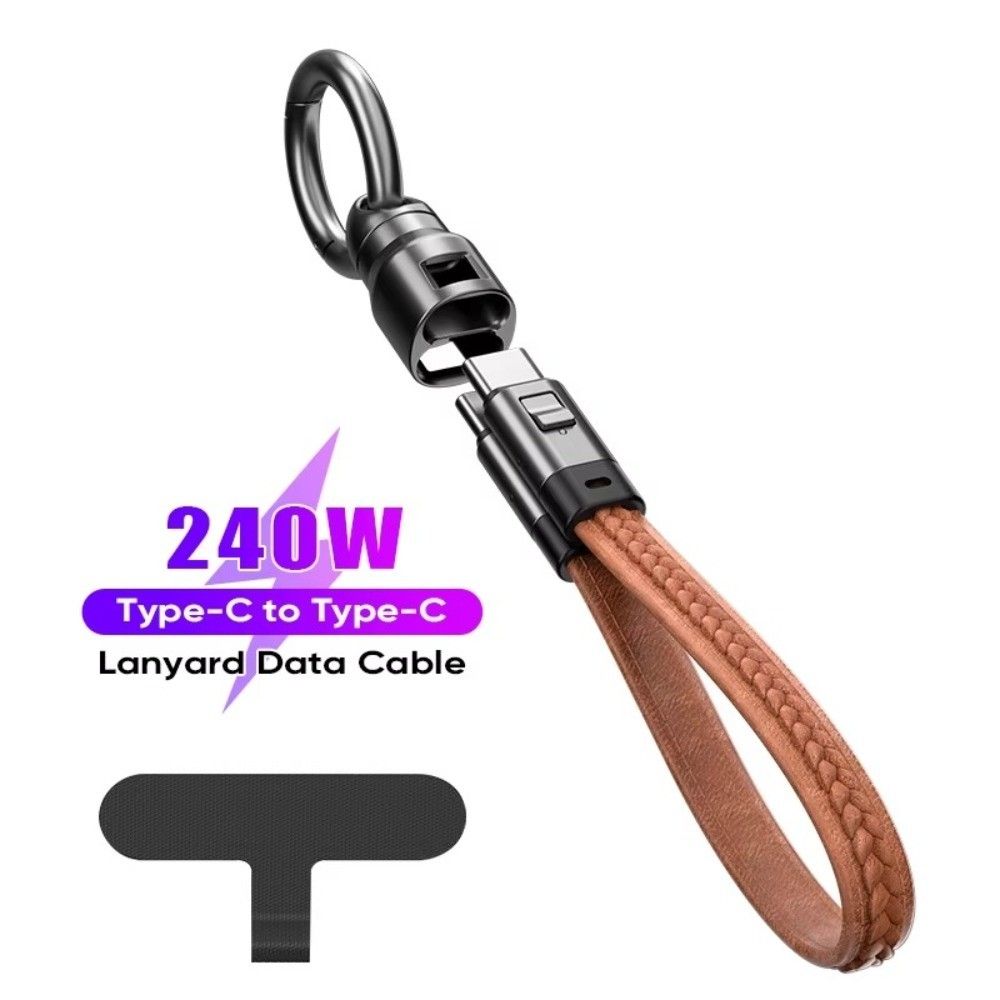 240W USB C Cable Leather Lanyard Keychain Short Cord Fast Charging Cable Portable Smooth Leather Keychain Cable For Phone
