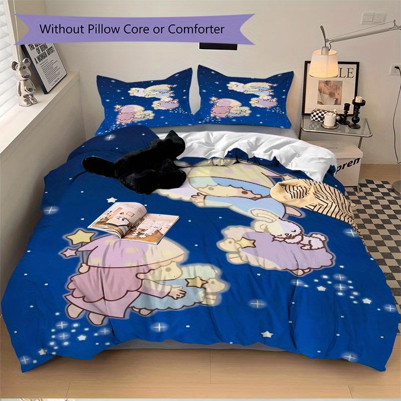3pcs Little twin stars Sanrio Bedding Set, Including 1 Quilt Cover and 2 Pillow Shams, Without Filling, Soft and Comfortable Home Bedroom Fa