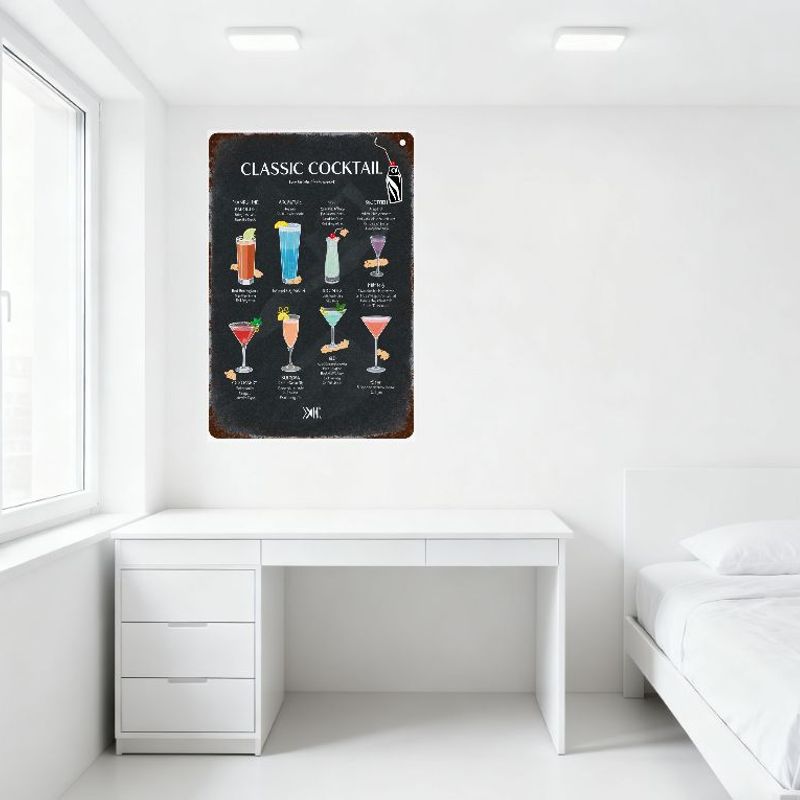 Vintage Classic Cocktail Collection Metal Tin Sign Bar Pub Home Wall Decor with 10 Drinks Illustration Retro Cocktail Shaker Des