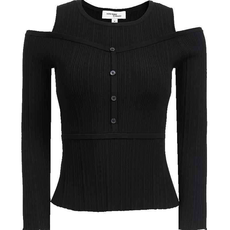 Veromoda Женский трикотажный топ с рукавом 3/4, вырезами на плечах и деталями на пуговицах