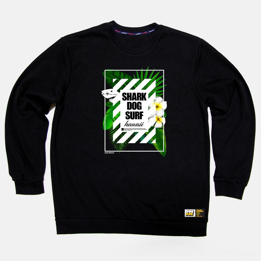 DOLDOL Shark-Dog-Mtm-16 Shark Dog Surfing Hawaii Character Graphic Design Sweatshirt Long Sleeve