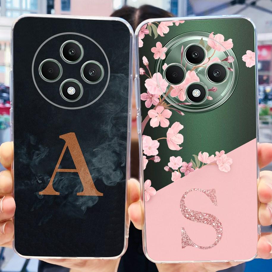 Чехол для OPPO Reno12 F Милые буквы от A до Z Цветок Прозрачный Мягкий Силиконовый Задняя крышка телефона Для OPPO Reno 12F 5G Reno12F 2024 Capa