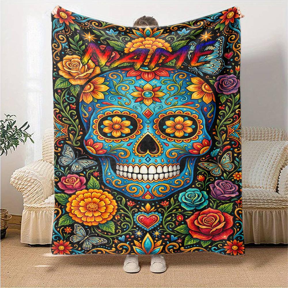 Day Of The Dead Sugar Skull Home Customize Your Name Blankets Soft Lightweight Cozy All Season Use For Couch Office Bed Living Room Picnic Perfect