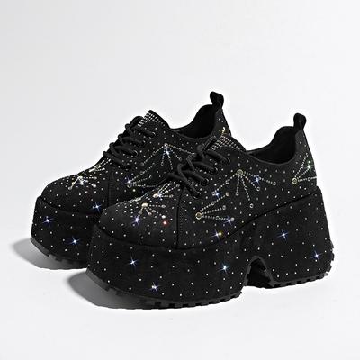 Маленькие туфли с увеличением роста для женщин, Модные, Стразы со звездами, Осенние на толстой подошве, Легкая роскошь, Низкие